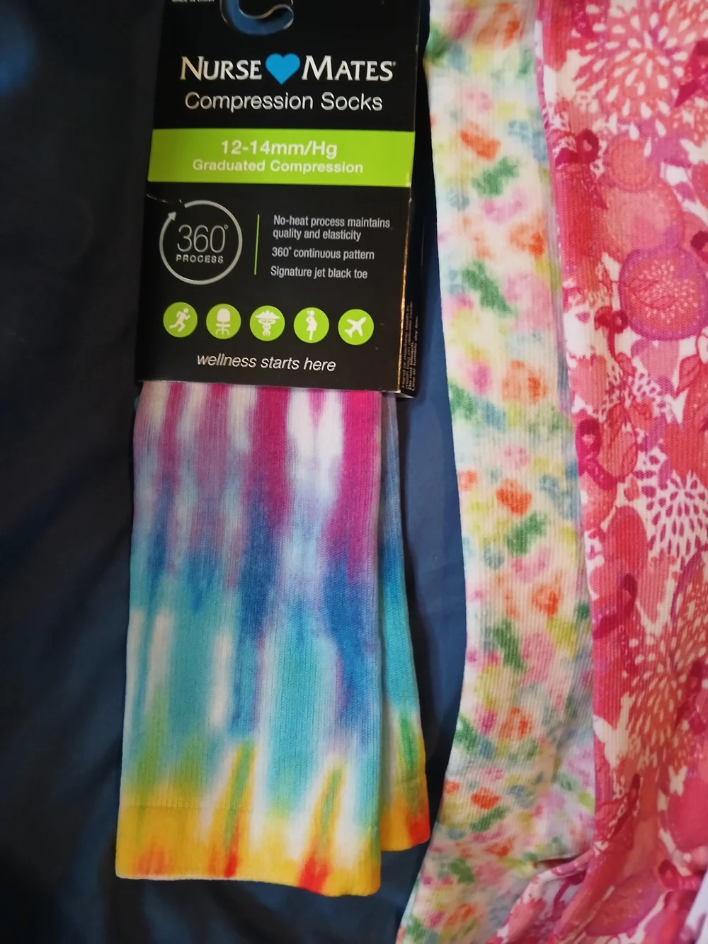 Nurse Mates Multicolor Tie-Dye & Floral Compression Socks Blue Pink Yellow BNWOT